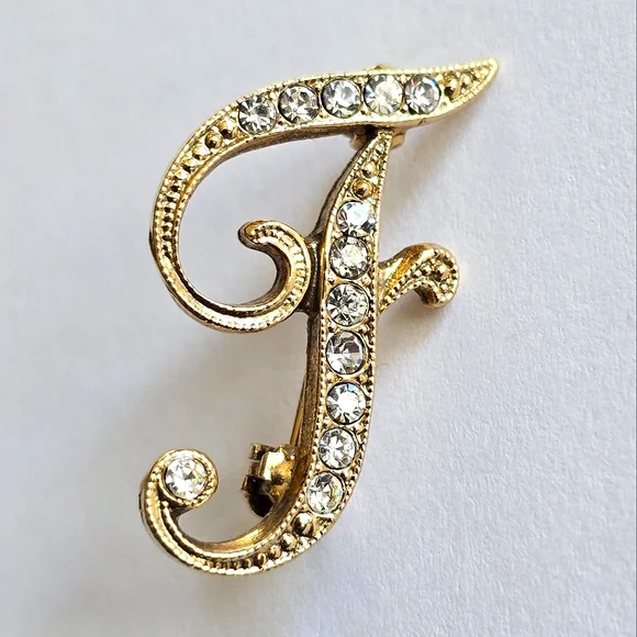 Vintage letter F brooch pin alphabet initial name alphabet gold tone - Picture 3 of 8